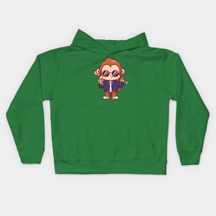 Cute Monkey With Baseball Bat With Jacket And Banana  Cartoon Kids Hoodie